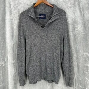 American Eagle Outfitters Men's Speckled Navy 1/4 Zip Button Pullover Sweater XL